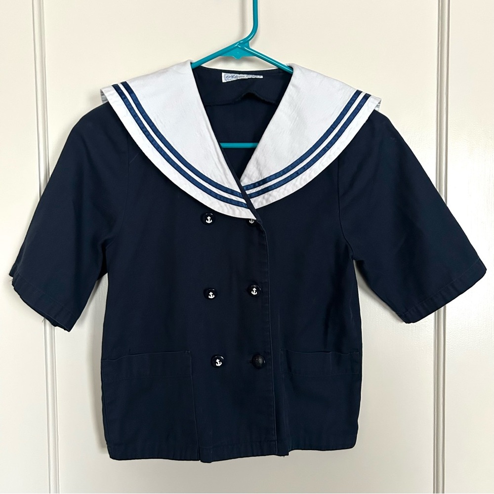 Navy Blue Sailor Top with White Collar. Size S.